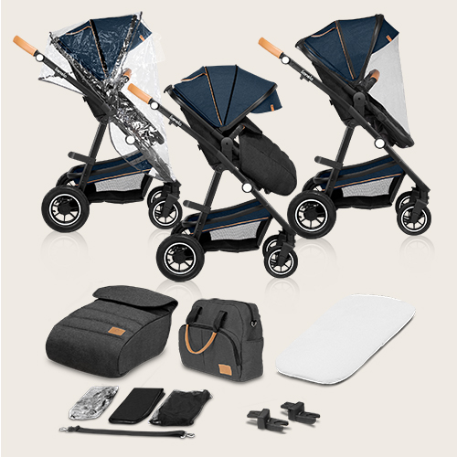 lionelo Amber 3 w 1 Black Silver — Wózek wielofunkcyjny